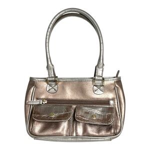 Metallic Silver leather Handbag Liz Claiborne Y2K style zipper purse